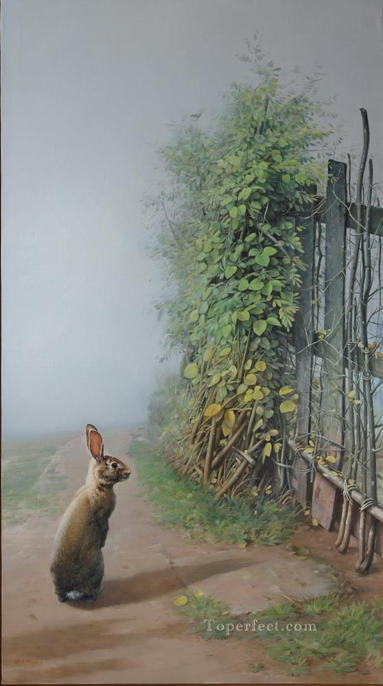 故郷のウサギ油絵